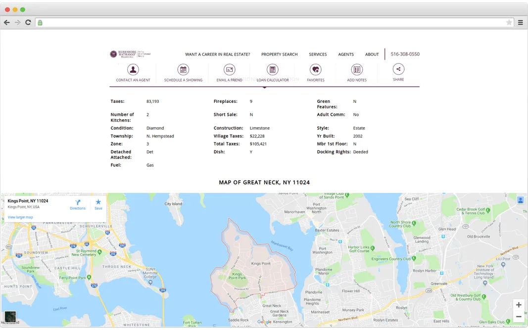 Interface of property placement on a map from one real estate website