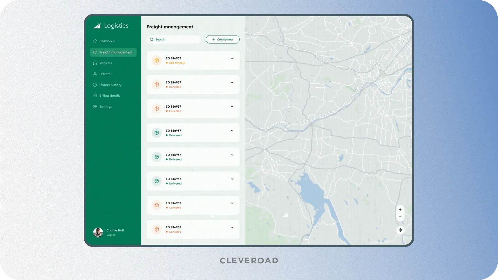 Interface of transportation management system by Cleveroad