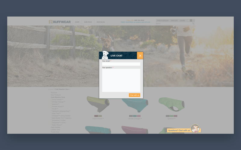 Live chat for business: Ruffwear example