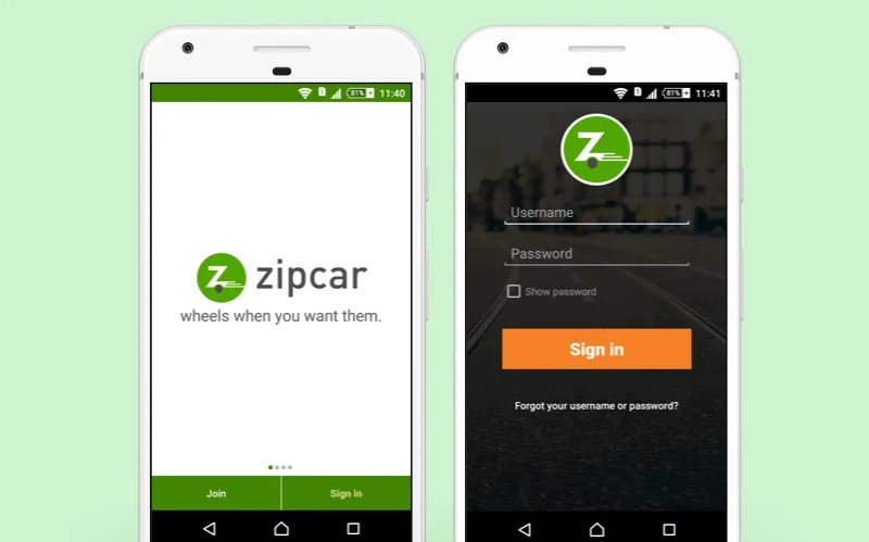 local car rental app - Zipcar