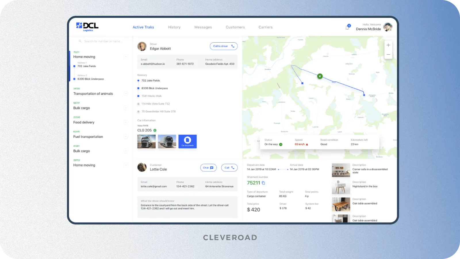 Logistics application by Cleveroad