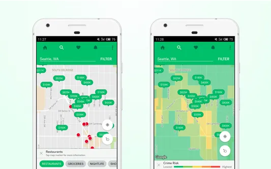 Trulia mobile app: map screen