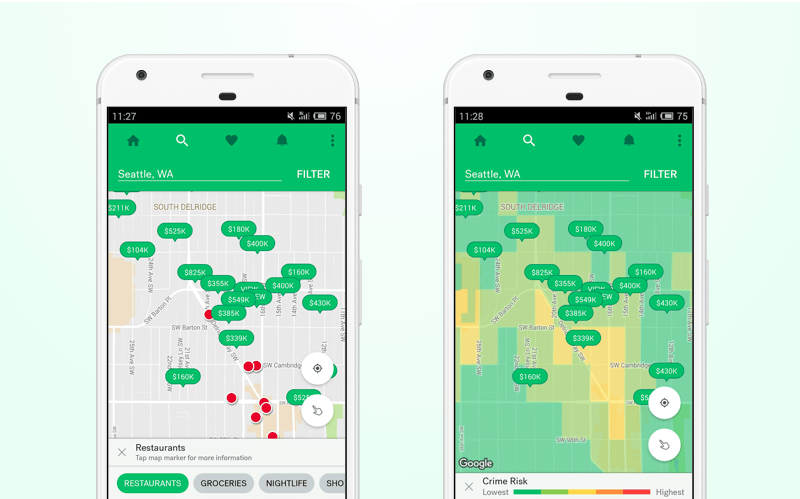 Trulia mobile app: map screen