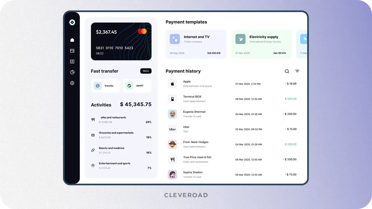 Mobile banking app designed by Cleveroad