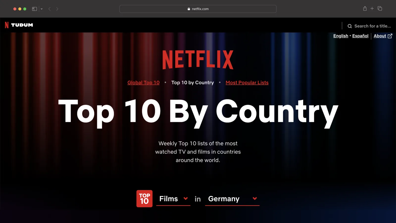 Netflix starting page in the Germany
