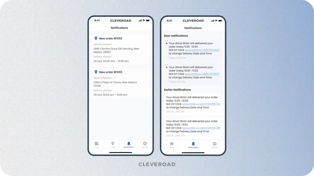 Notifications functionality for logistics software built by Cleveroad