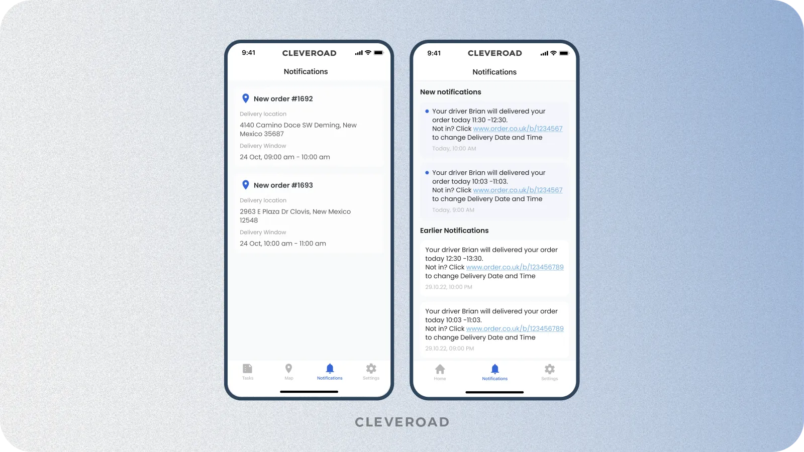 Notifications functionality for logistics software built by Cleveroad