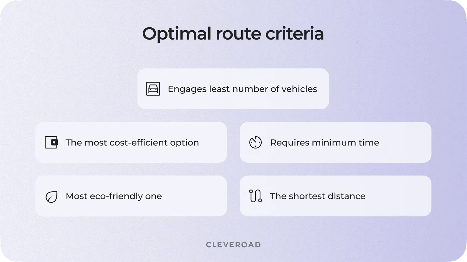 Optimal route criteria