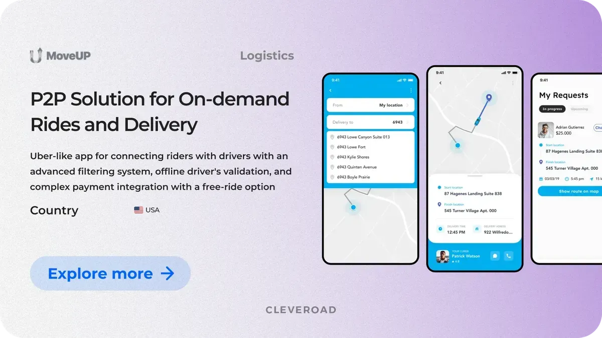 P2P ridesharing solution designed by Cleveroad