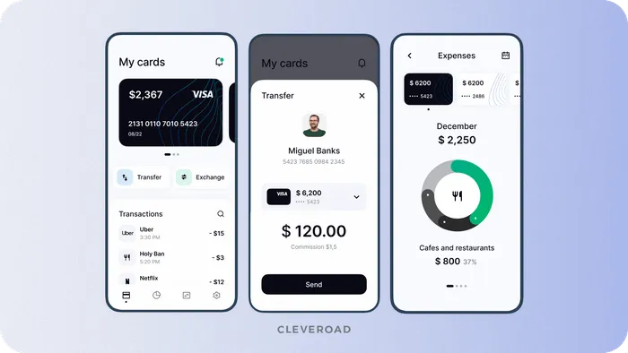 Payment app interface example by Cleveroad