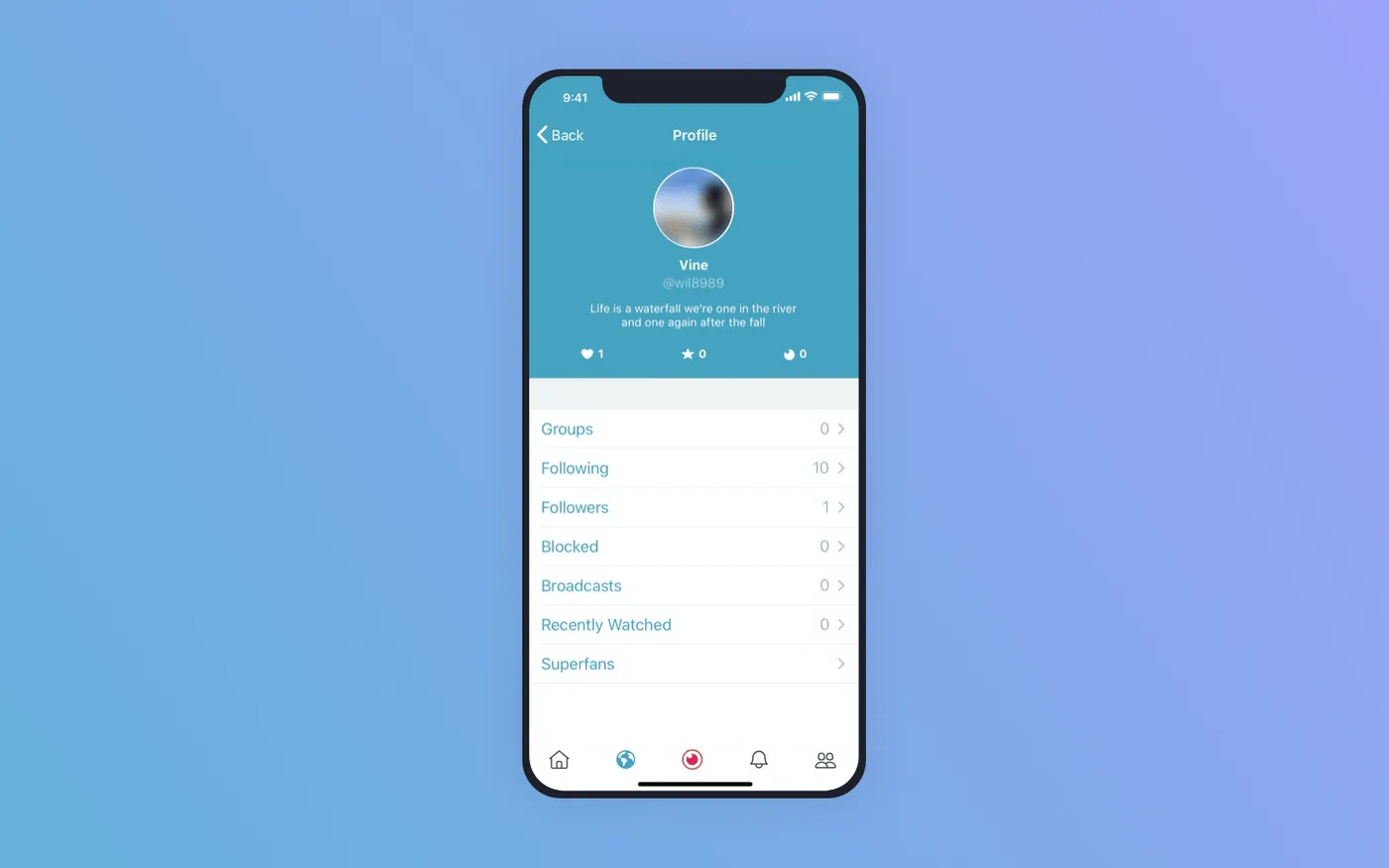 Periscope user profile screen