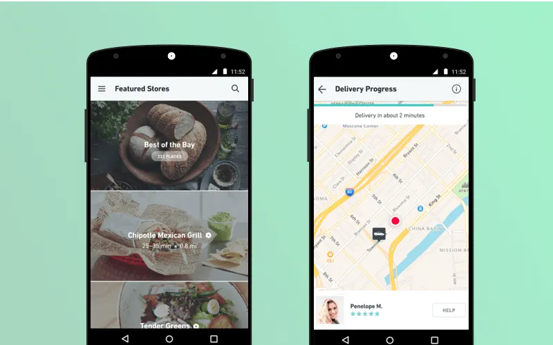 Postmates food delivery app: interface