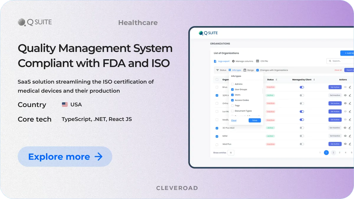 Quality Management System QMS developed by Cleveroad