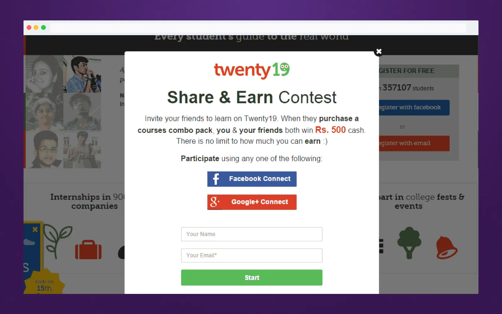 Referral program tools: Website widget