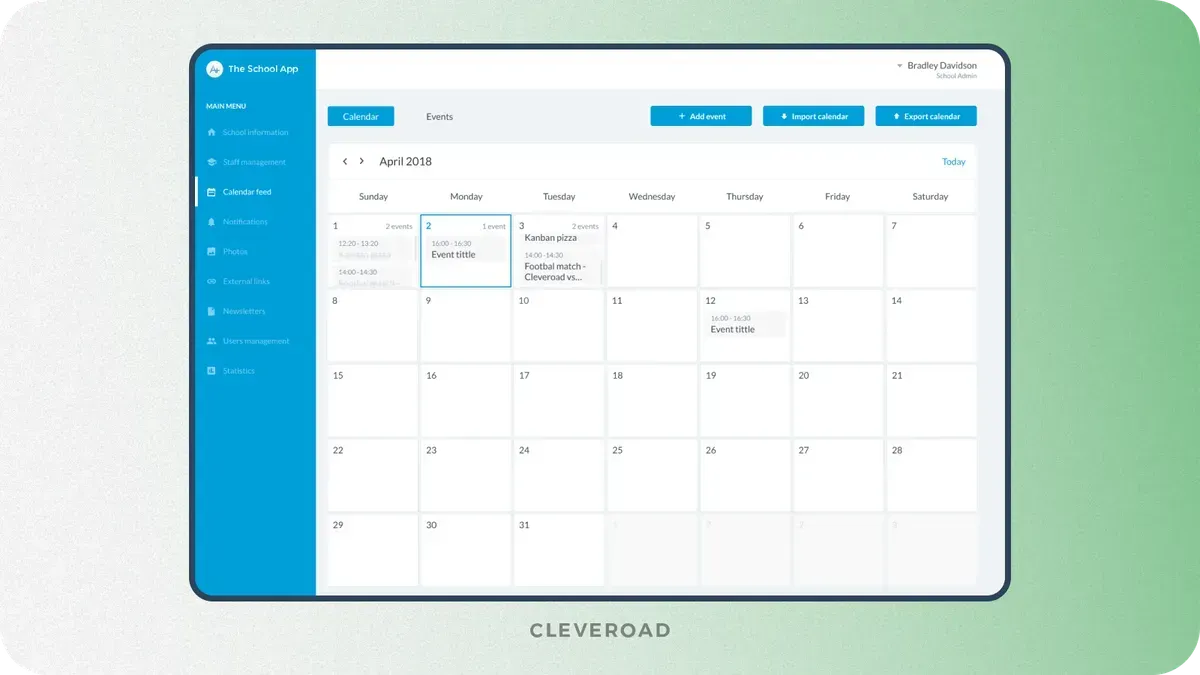 School app admin interface designed by Cleveroad