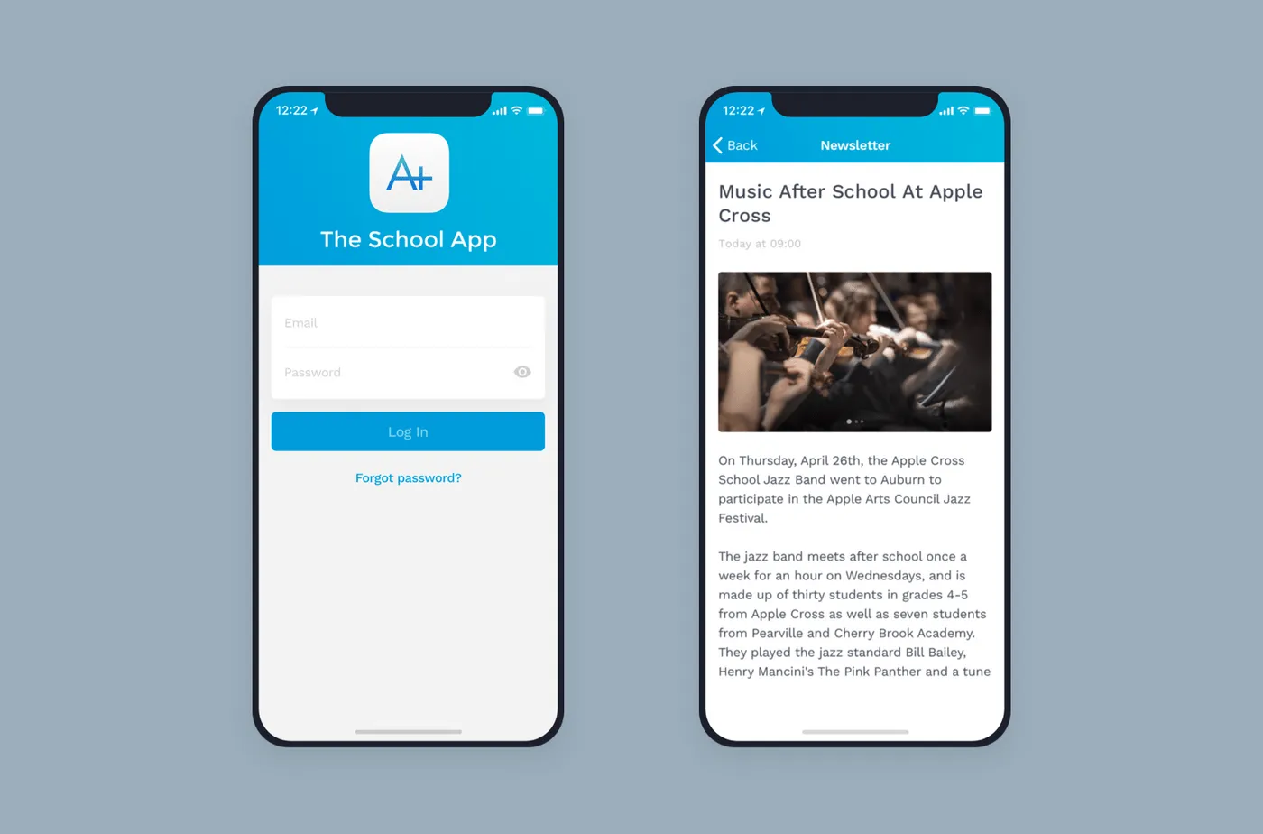School App mobile interface.