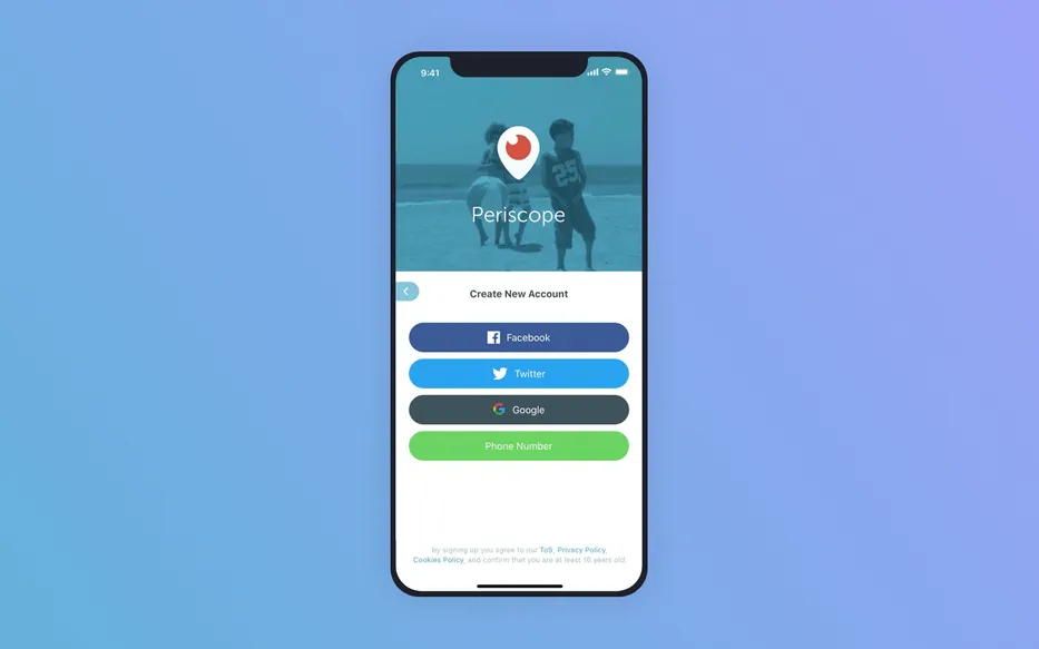 Signup options in Periscope