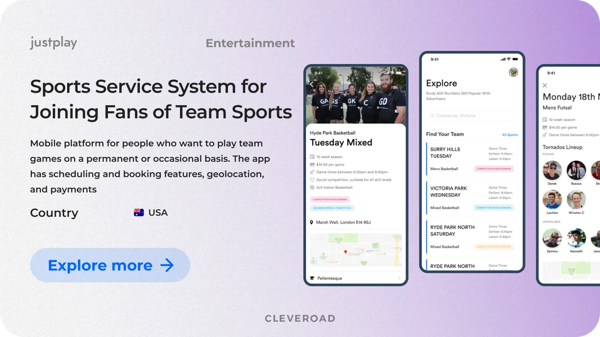 Social network app for team sports enthusiasts from Cleveroad