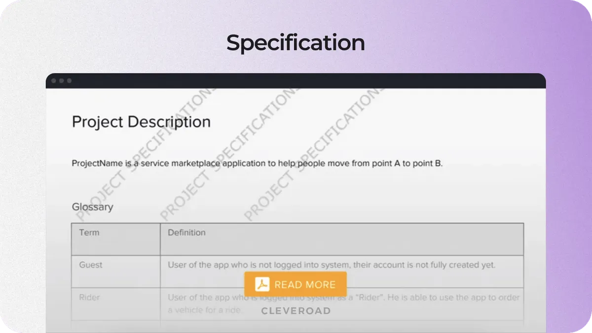 Specification example Cleveroad