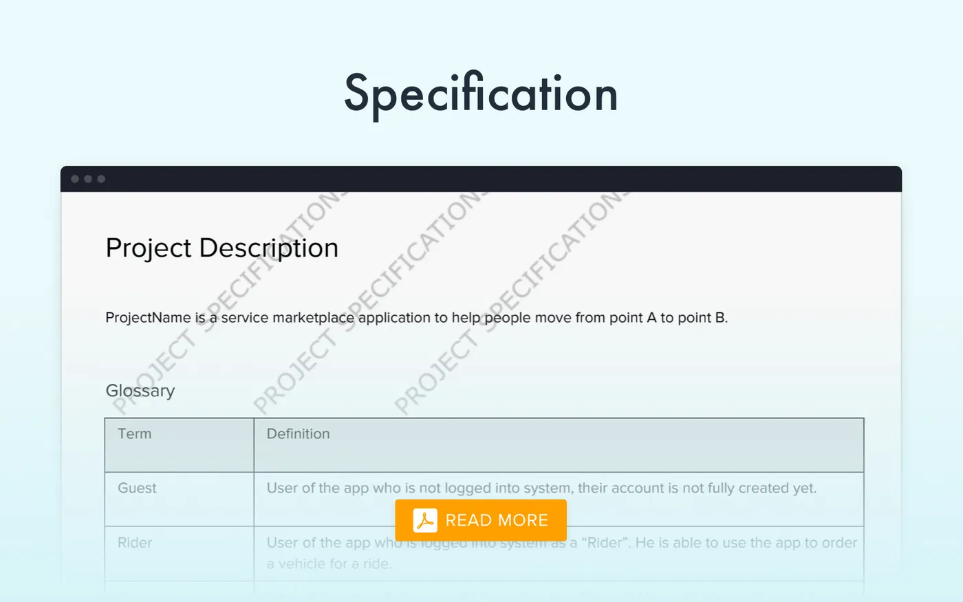 Specification PDF example by Cleveroad
