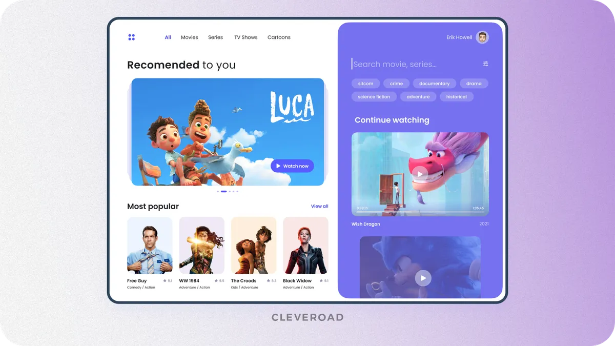 Streaming web platform by Cleveroad