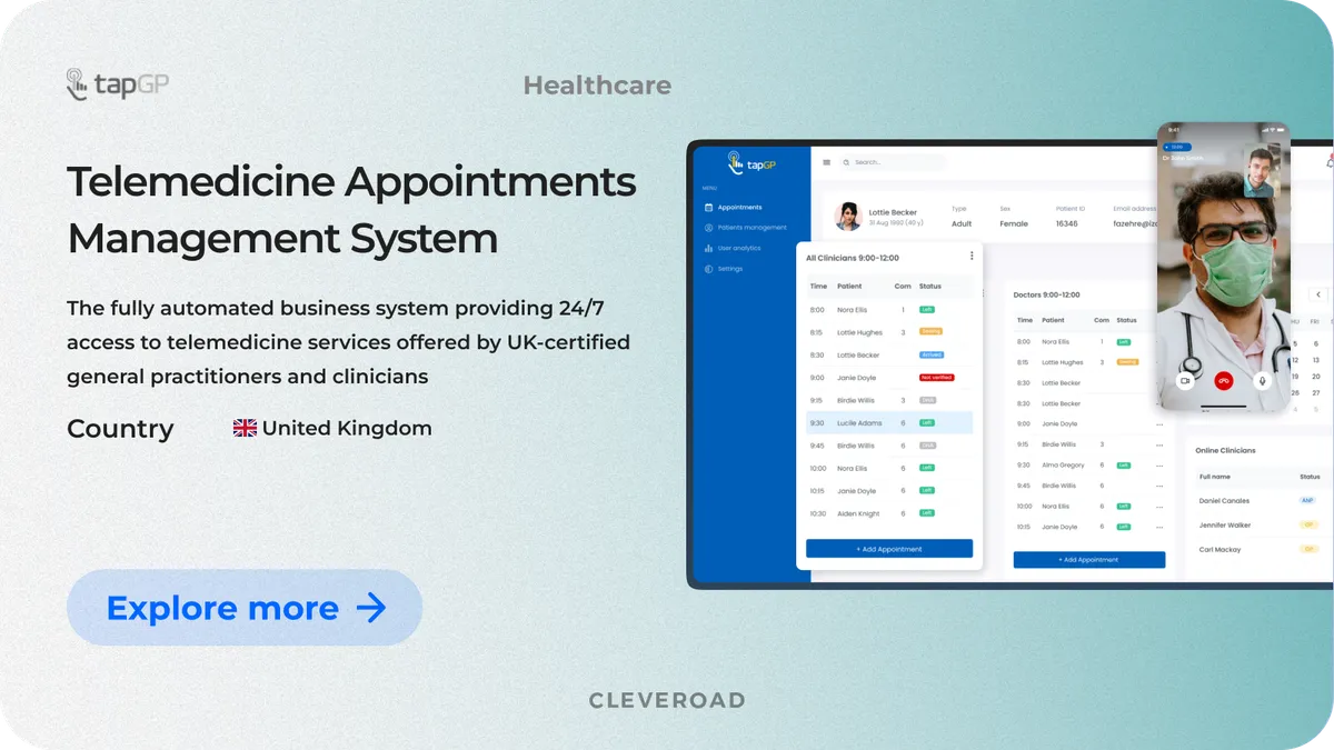 Telemedicine appointment management system solution from Cleveroad