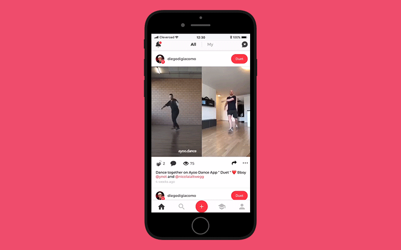 The Duet feature in Ayoo Dance global social network for dancers