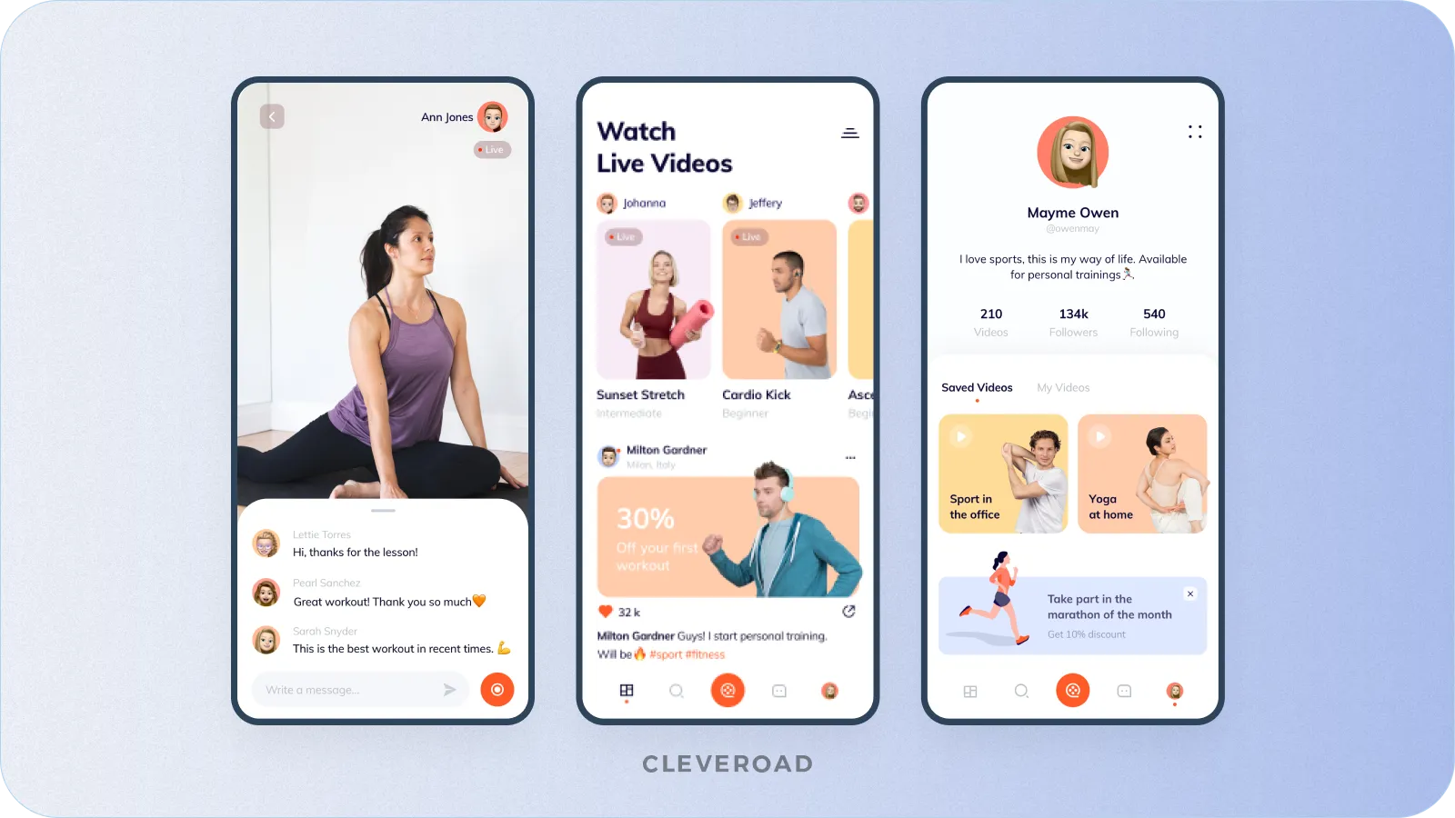 The fitness app concept developed by Cleveroad: Source (Dribbble)