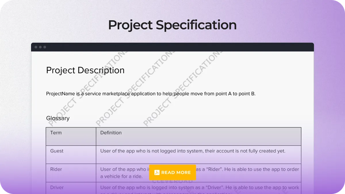 The Project specification example from Cleveroad