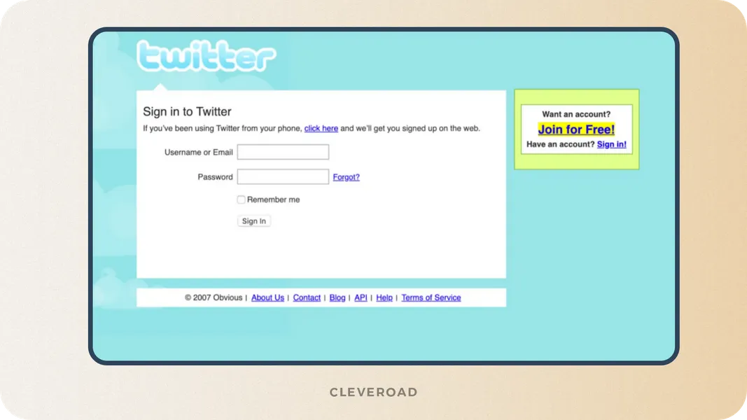 The very first design of twitter.com