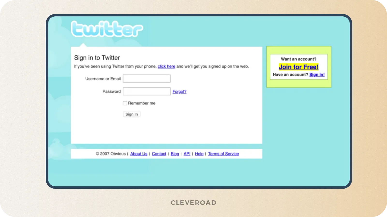 The very first design of twitter.com
