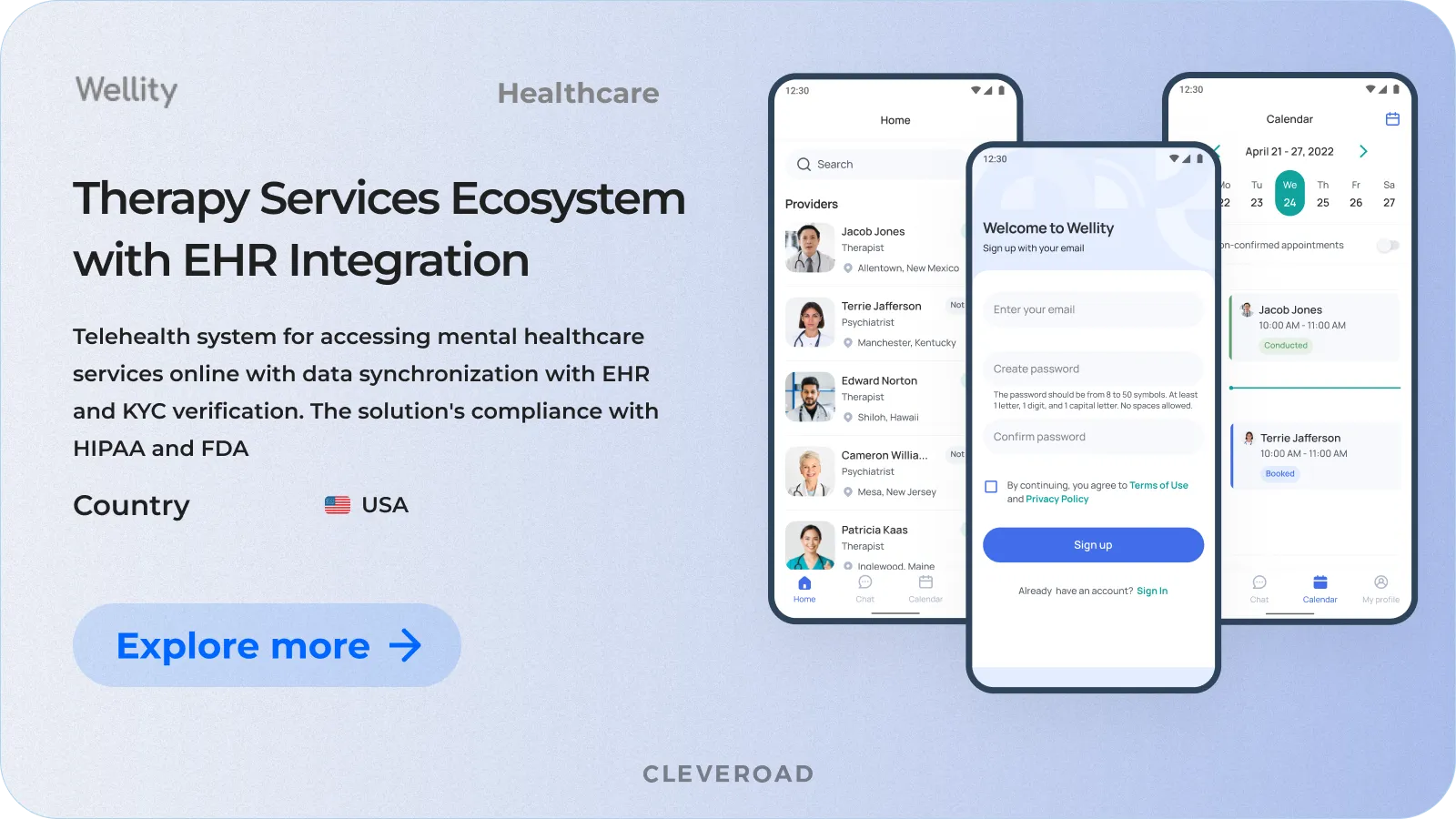 Therapy services ecosystem built by Cleveroad