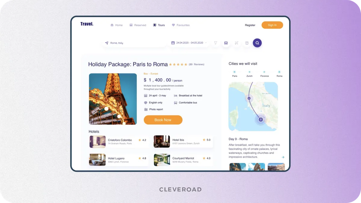 Tour booking platform from Cleveroad