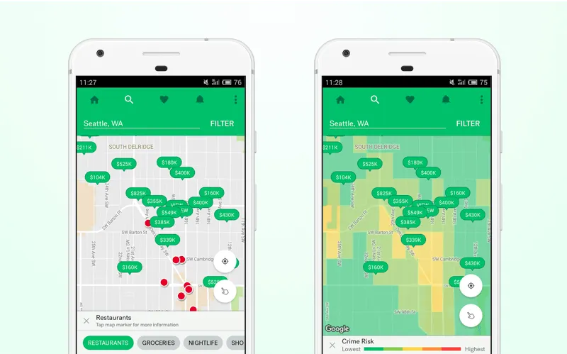 Trulia mobile app: map screen