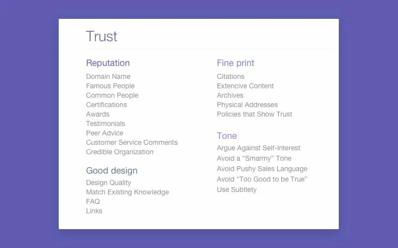 Trust components in UX process