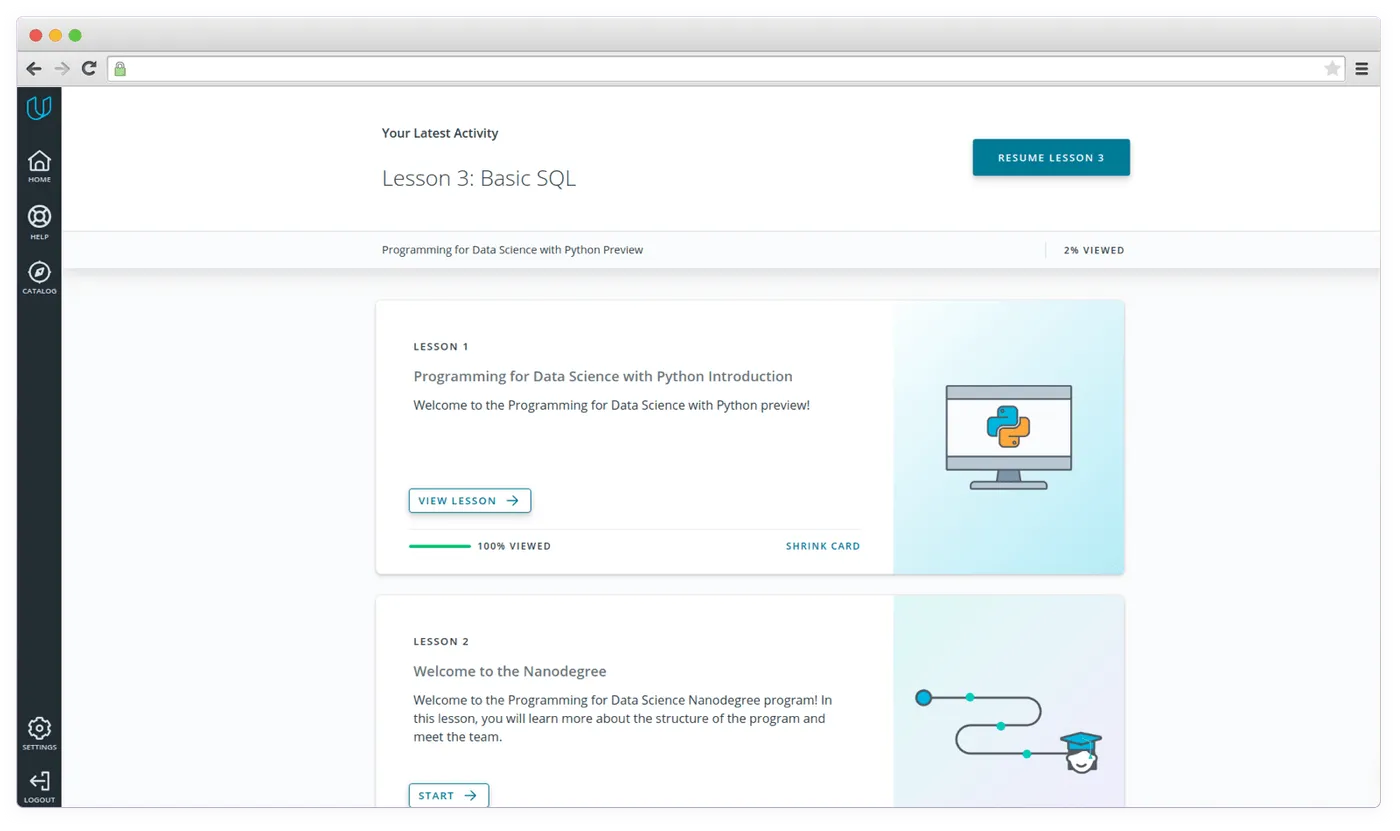 Udacity interface