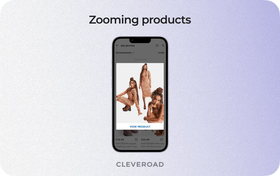 Web design for mobile ecommerce app: zooming via touch gestures