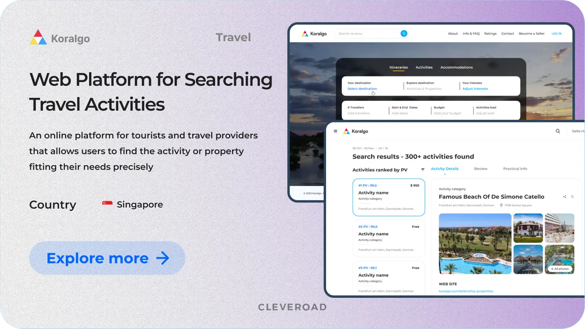 Web platform for searching travel activities