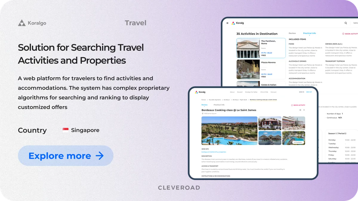 Web platform for searching travel activities from Cleveroad