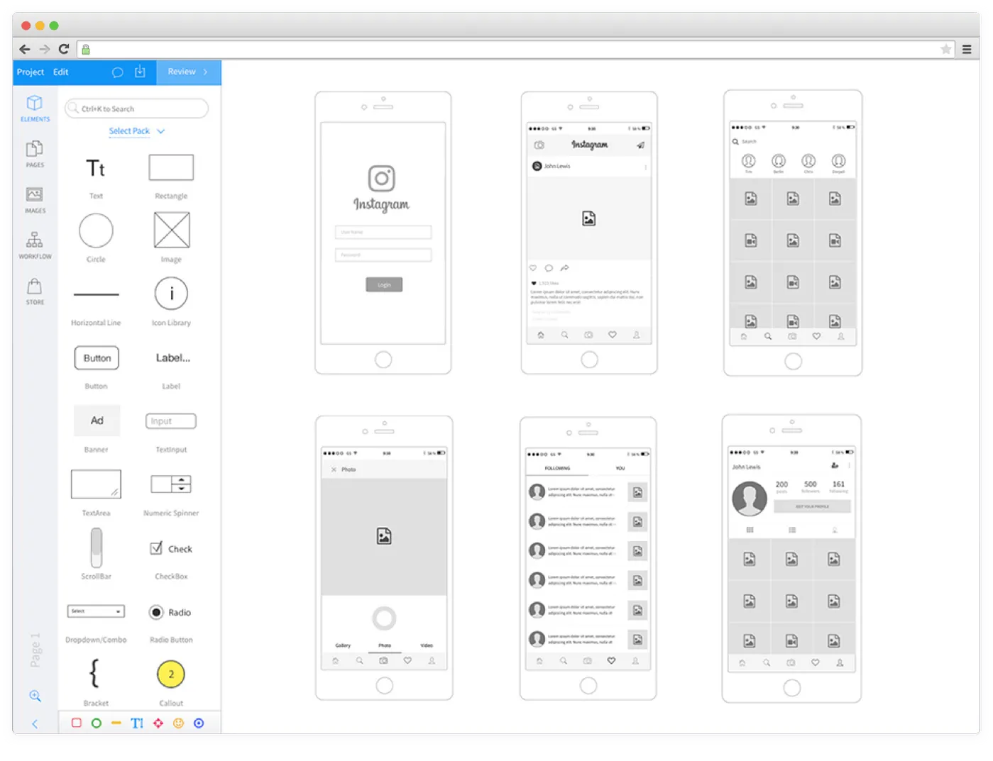 Wireframing using online tool